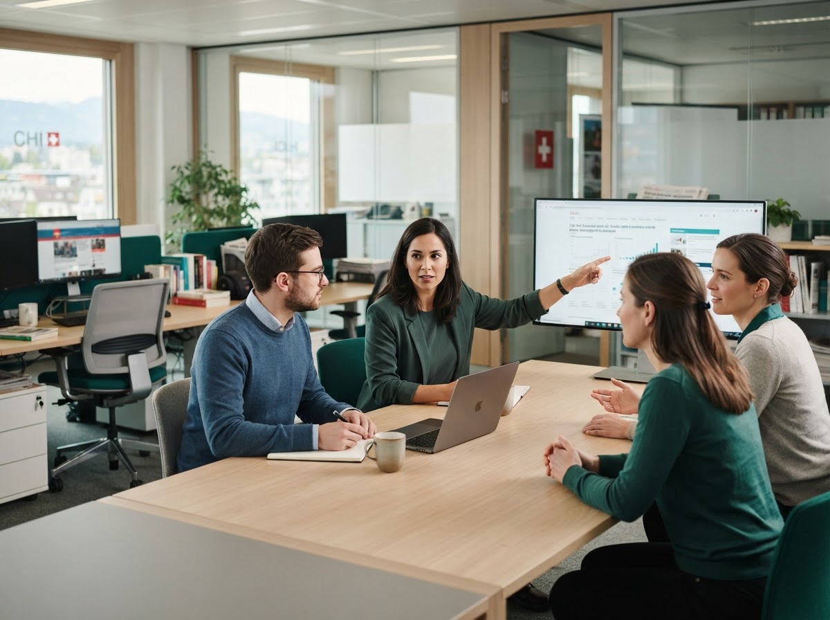 SwissNews Aktuell Analystenteam bei der Überprüfung von Datenmodellen